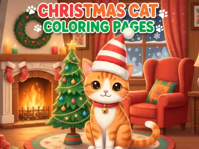 Jeu Coloriages de chat de Noël en ligne